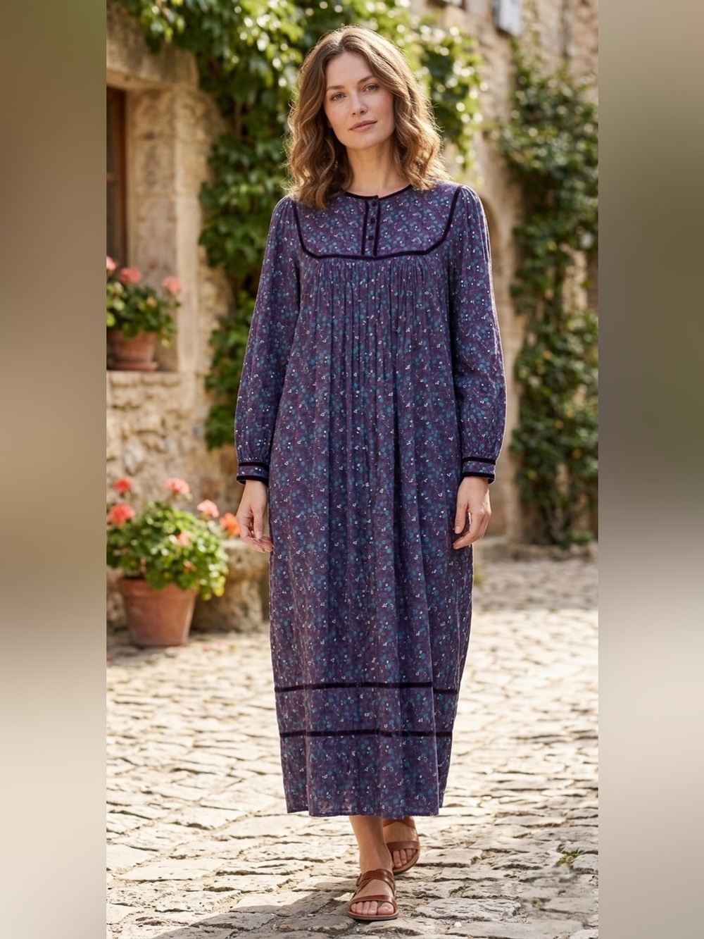 Vintage Bawa’s Dark Floral Midi Dress - Size Medium